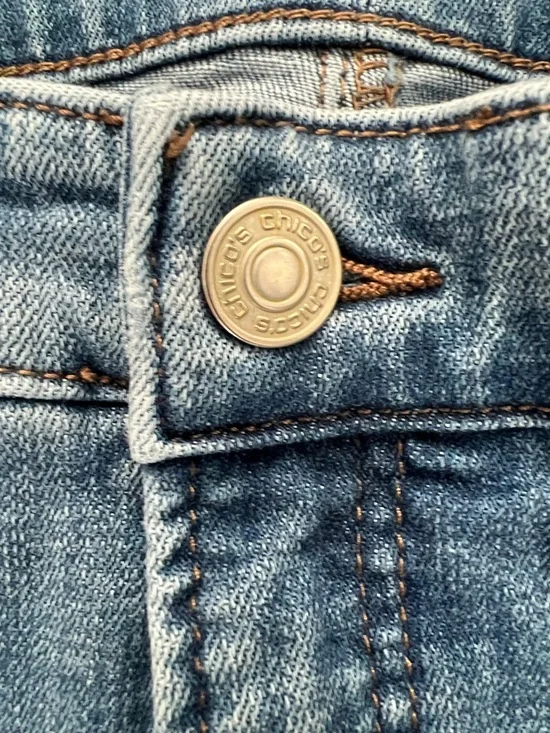 Chico's Women’s Embroidered Blue Slimming Girlfriend Slim Leg Ankle Jeans Sz 18R - Picture 7 of 14